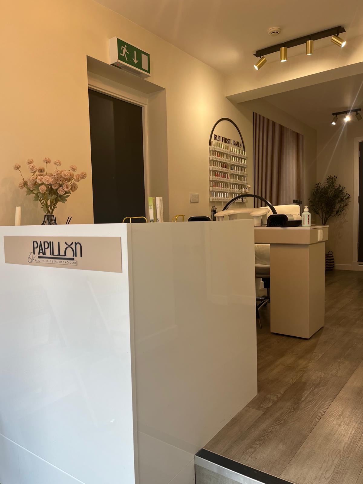 Reception area at Papillon Beauty Studio, Warwick